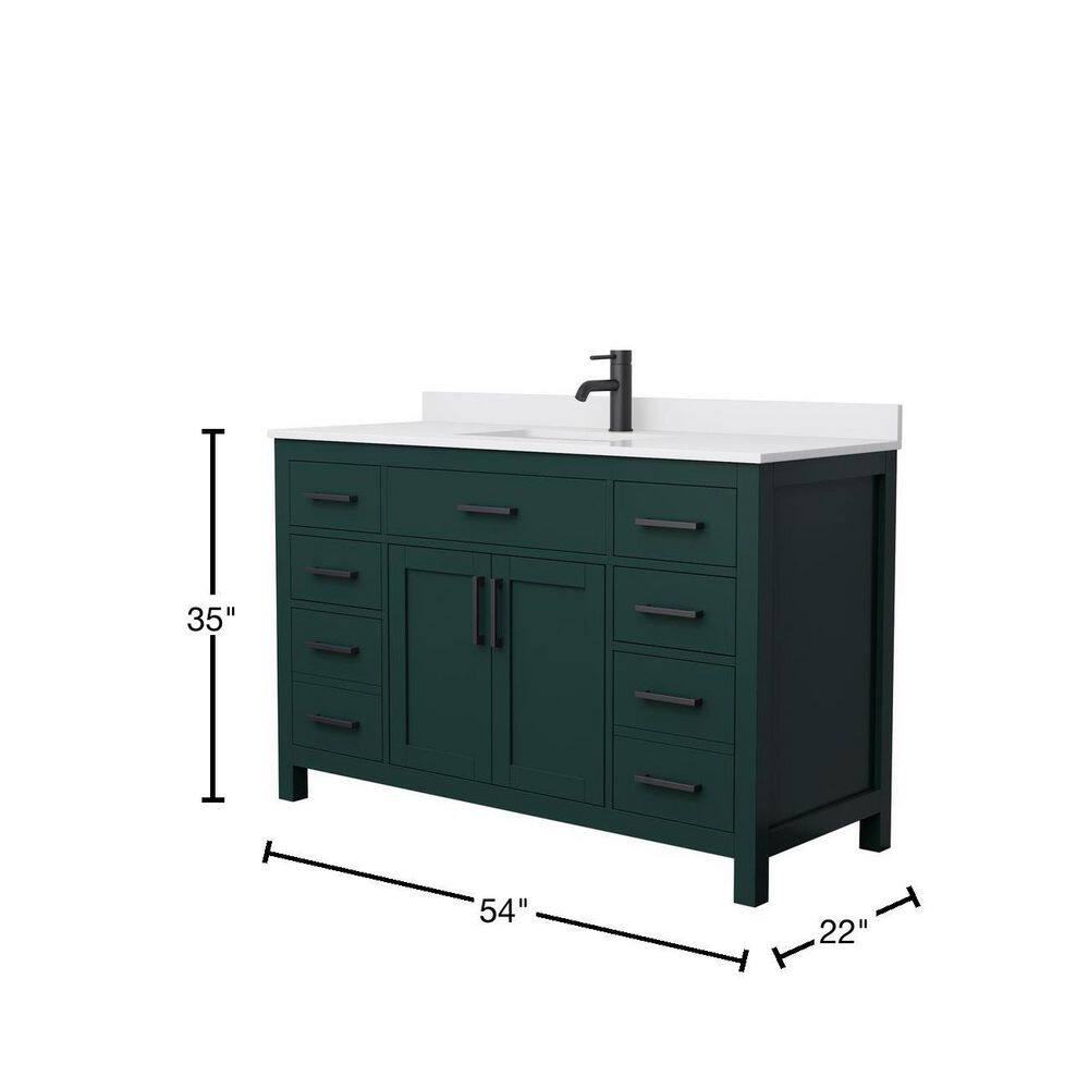 Wyndham Collection Beckett 54 in. W x 22 in. D x 35 in. H Single Sink Bathroom Vanity in Green with White Cultured Marble Top WCG242454SGKWCUNSMXX