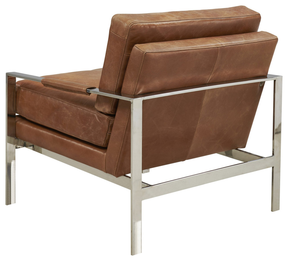 Crafters and Weavers Natalie Rustic Modern Arm Chair Chrome/Light Brown Leather   Contemporary   Armchairs And Accent Chairs   by Crafters and Weavers  Houzz