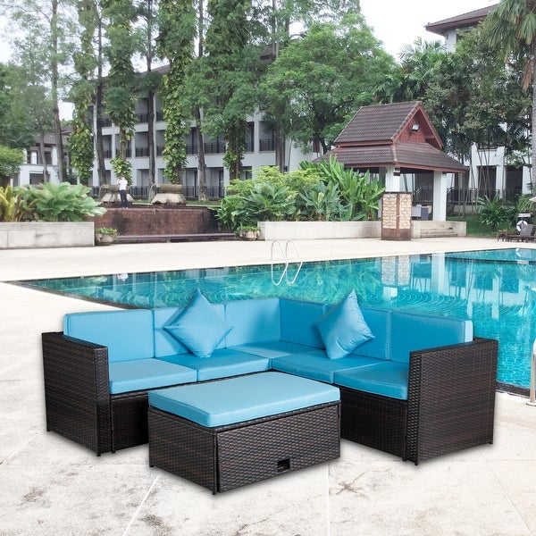 4-Piece Patio Set Rattan 2 Pillows Sectional Option Sofa Sets - Overstock - 35313170