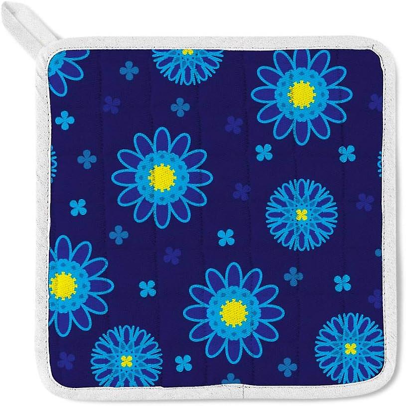 Kitchen Oven Mitts Glove Potholder Apron 3pcs Set Blue Floral Pattern Non Slip Heat Resistant Mitts For Baking Cooking Bbq