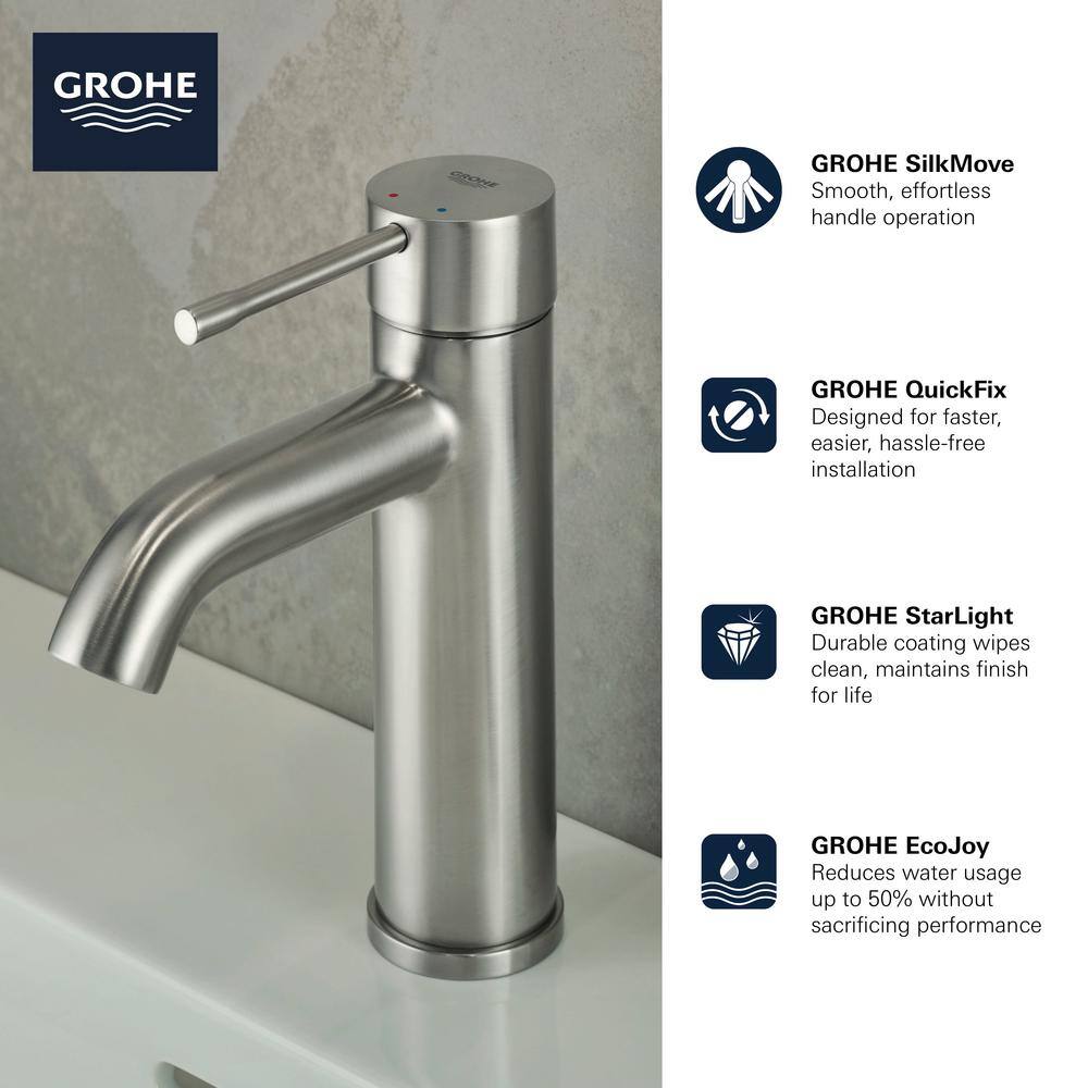 GROHE Essence New Single Hole Single-Handle 1.2 GPM Mid-Arc Bathroom Faucet in Brushed Nickel Infinity 23592ENA