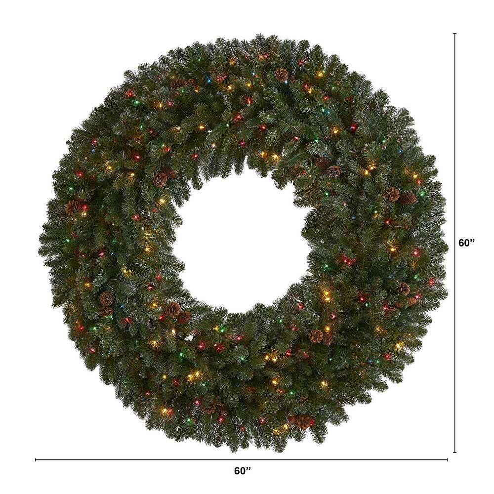 5' Giant Flocked Christmas Wreath with 280 Multicolored Lights