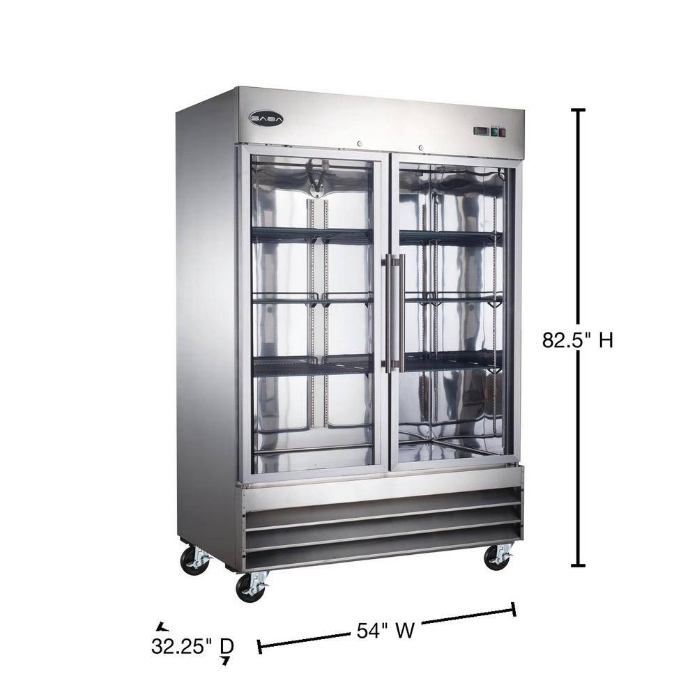 SABA 47 cu. ft. Two Glass Door Commercial Reach In Upright Freezer in Stainless Steel S-47FG