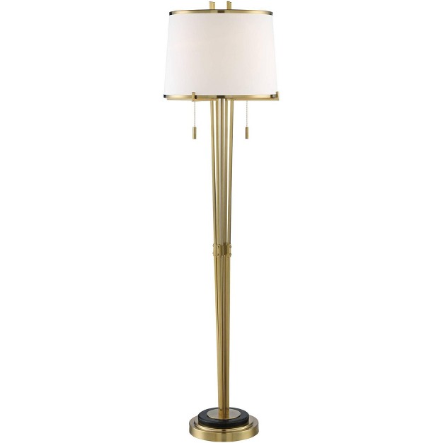 Tall Satin Brass Metal Trimmed Fabric Tapered Drum Shade For Living Room Bedroom Office House Home