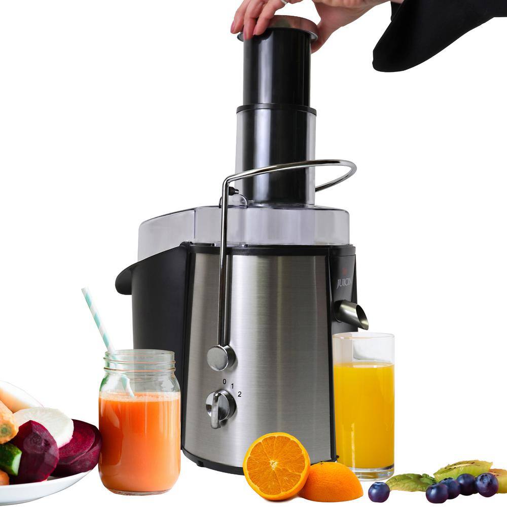 Total Chef Juicin' Juicer Wide Mouth Centrifugal Juice Extractor 700W 2 Speeds Black and Silver KMJ-01