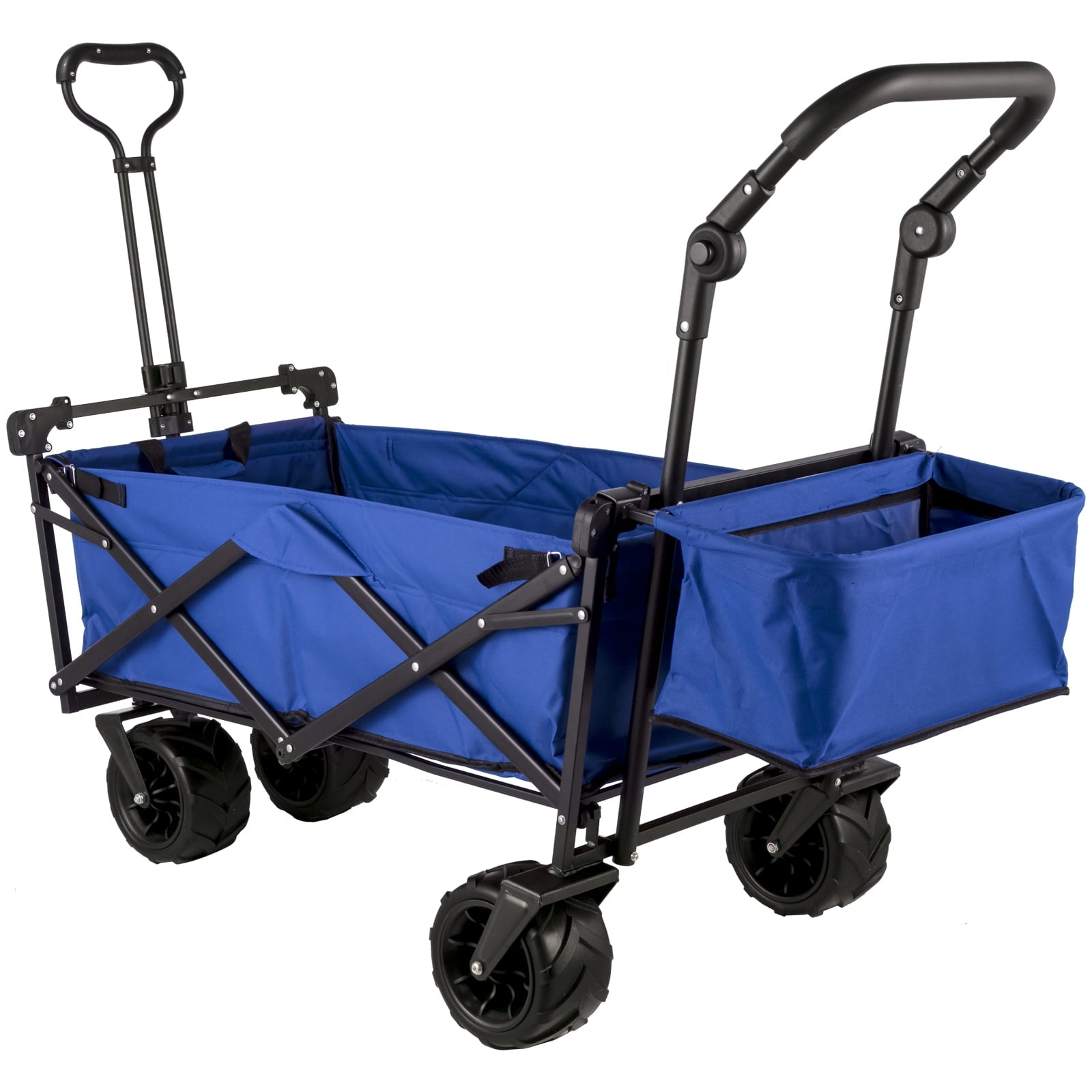 VEVORbrand Collapsible Wagon Cart Blue, Foldable Wagon Cart Removable Canopy 600D Oxford Cloth, Collapsible Wagon Oversized Wheels, Portable Folding Wagon Adjustable Handles, Beach, Garden, Sports