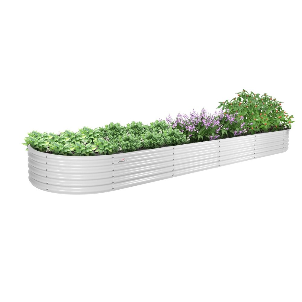 Outdoor 12 ft. x 3 ft. x 1.5 ft. Oval Extra Large Metal Anti Rust Raised Garden Bed in Gray For Vegetables and Flowers