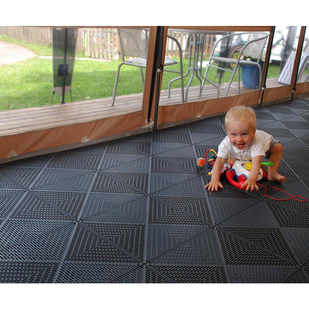 Bergo Unique 14.9 in. x 14.9 in. Graphite Polypropylene Garage Floor Tile (21.6 sq. ft.  case) UITILEGP2