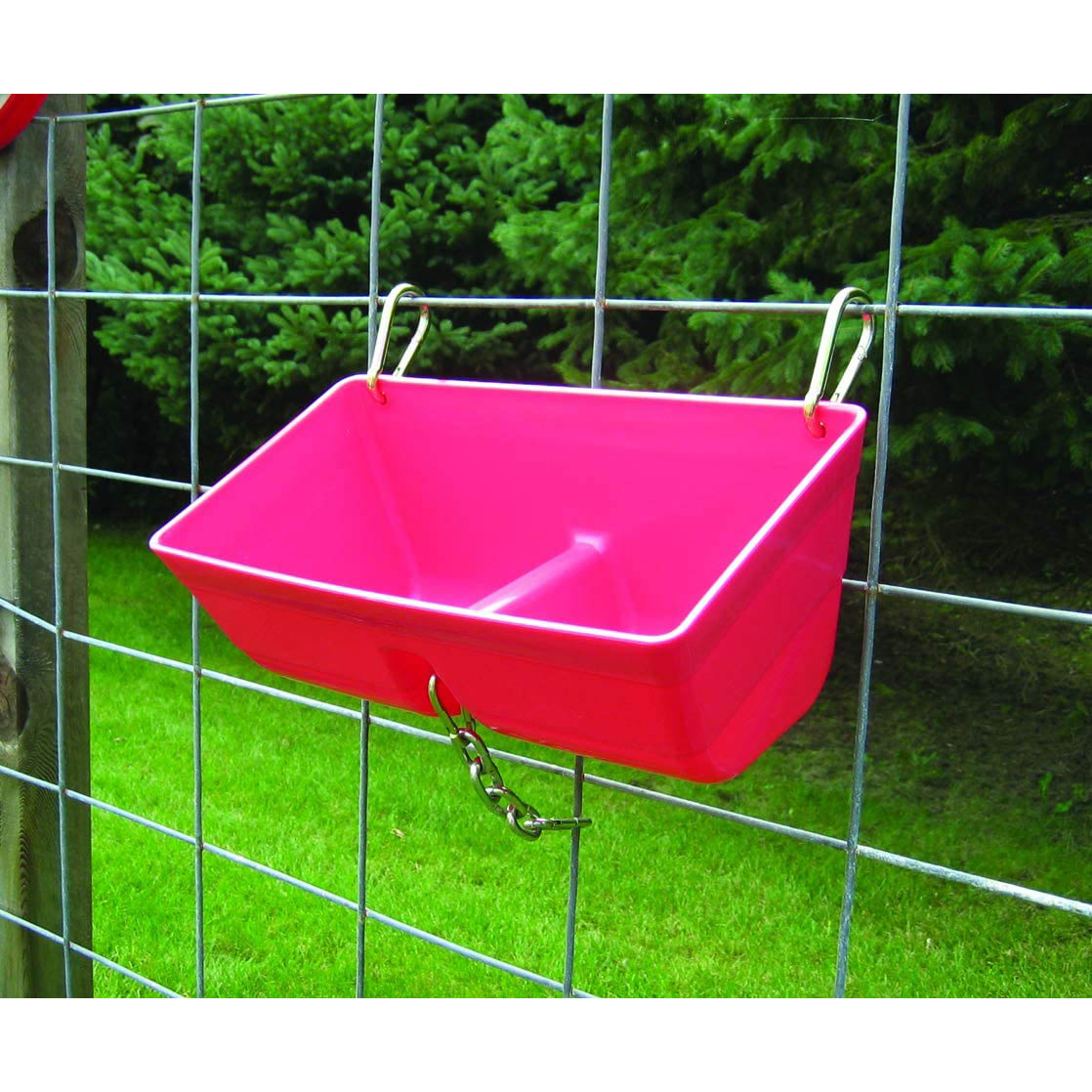 Little Giant 9 Quart Heavy Duty Feed Trough Bucket Fence Feeder， Red (4 Pack)