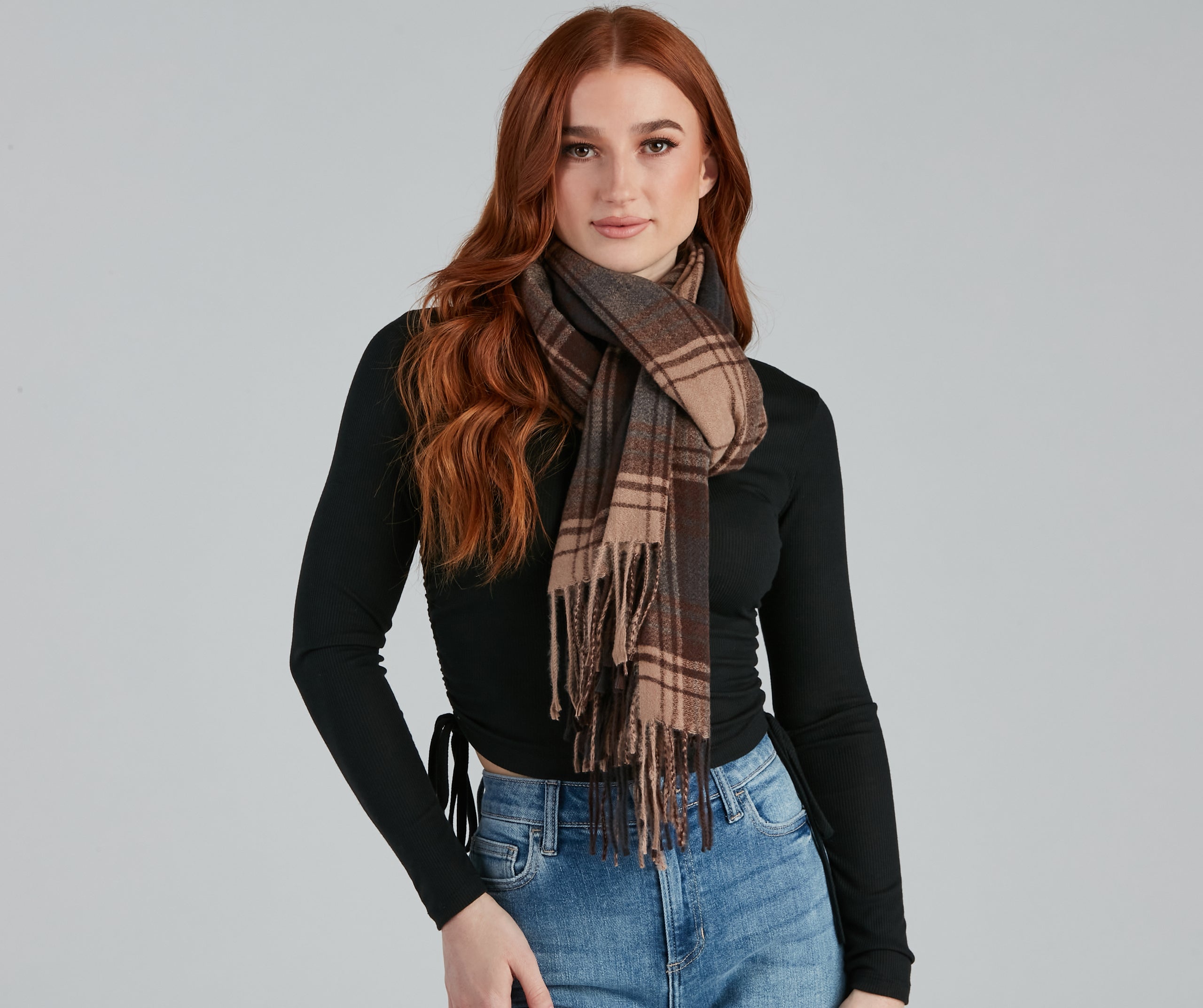 Weekend Cozy Plaid Fringe Scarf