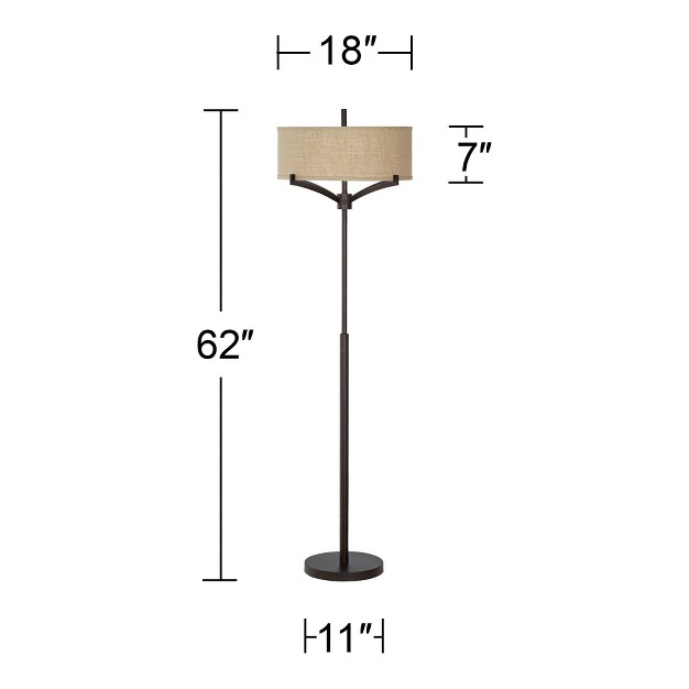 Tall Deep Bronze Metal Tan Burlap Drum Shade For Living Room Bedroom Office House Home