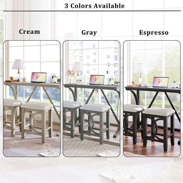 3-Piece Dining Set - Wood Kitchen Dining Table Set with USB Port and 2 Upholstered Stools for Small Places - Espresso