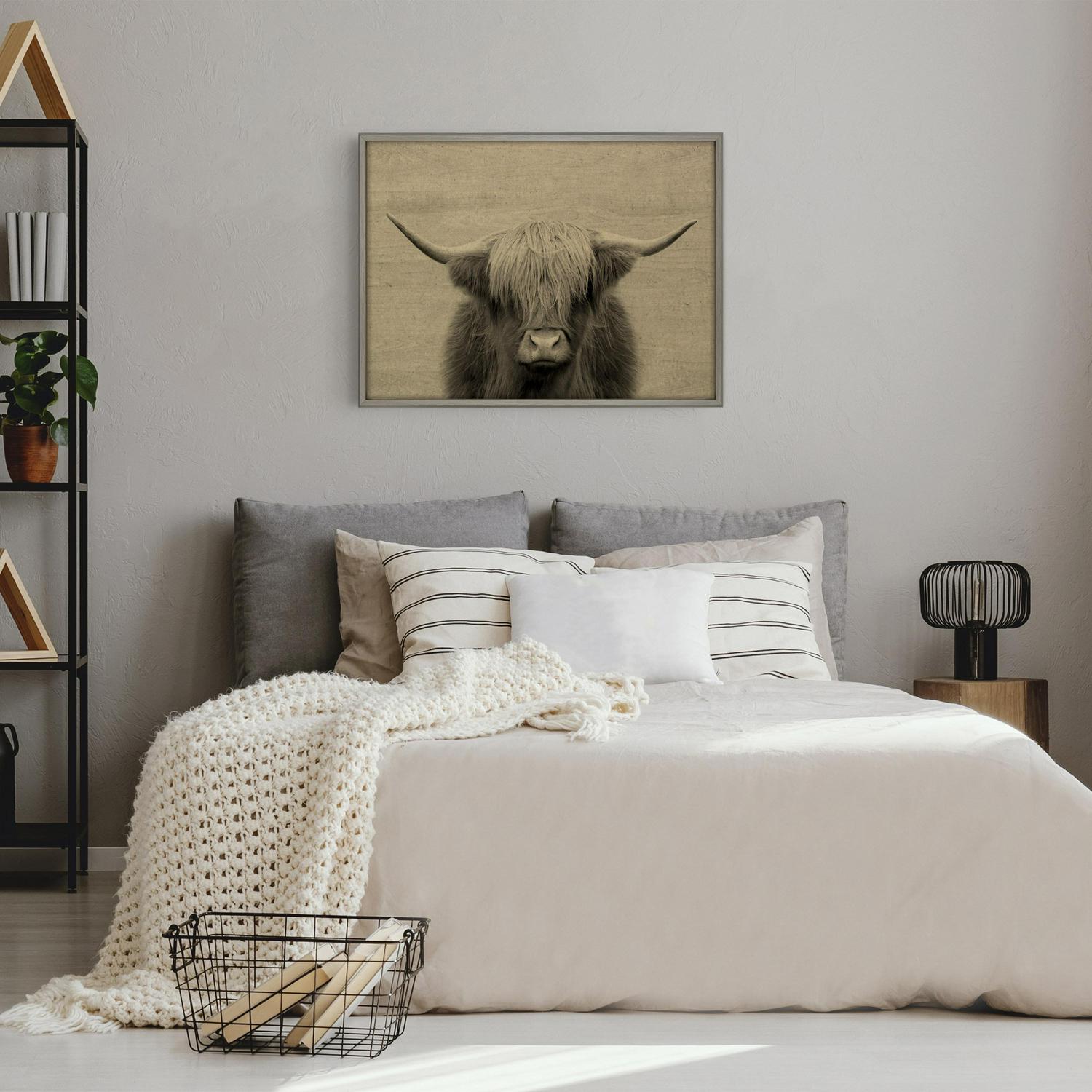 Kate and Laurel Blake Hey Dude Highland Cow Framed Printed Wood Wall Art by The Creative Bunch Studio 2421532 Graywash Chic Rustic Art for Wall  Crowdfused