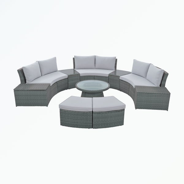 10-Piece Outdoor Sectional Half Round Patio Rattan Sofa Set - Overstock - 37600718