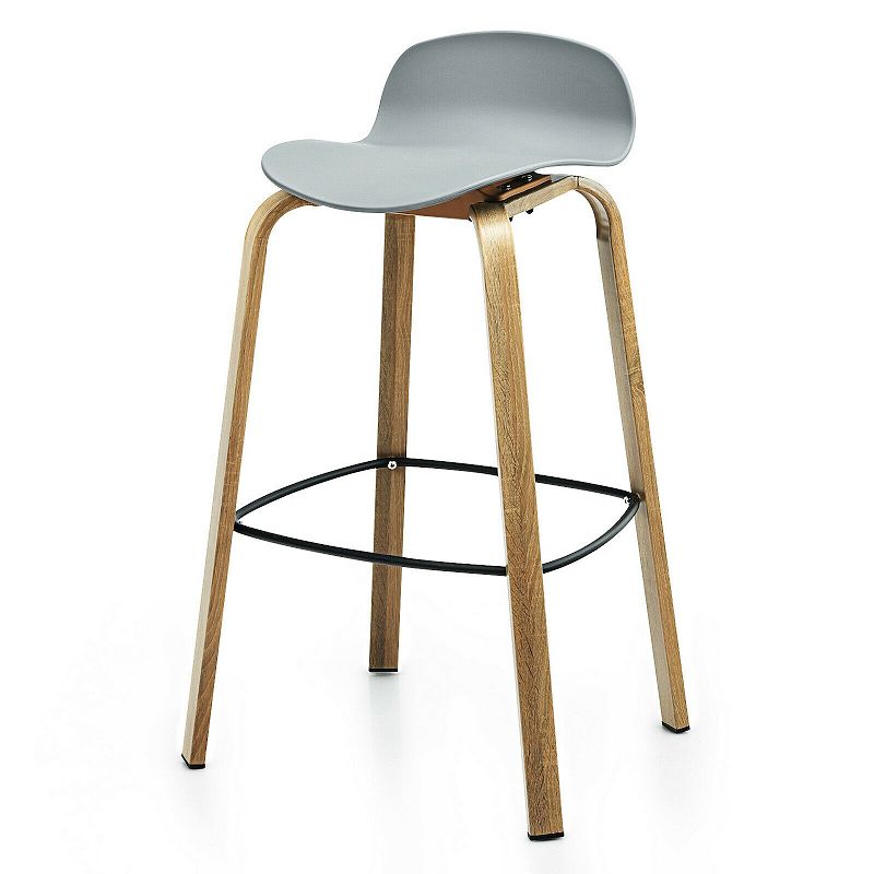 Set of 2 Modern Barstools Pub Chairs with Low Back and Metal Legs