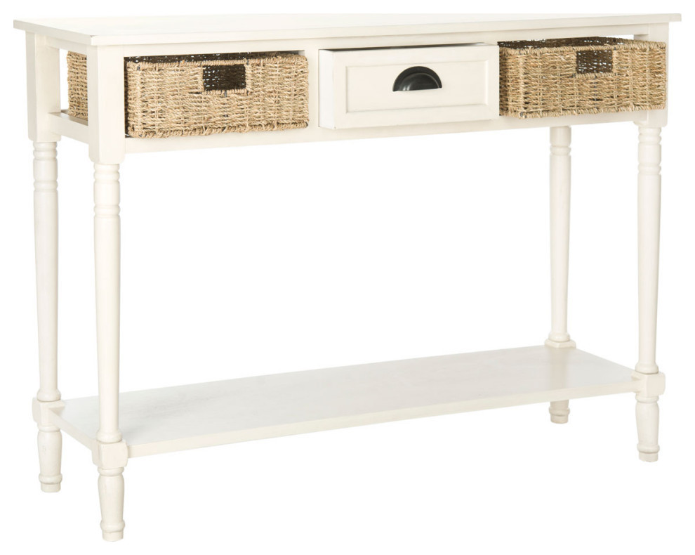 Rosa Wicker Console Table With Storage White   Traditional   Console Tables   by Rustic Home Furniture Deco  Houzz