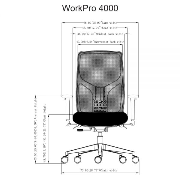 WorkPro 4000 Series Multifunction Ergonomic Mesh/Fabric High-Back Executive Chair， Black/Black