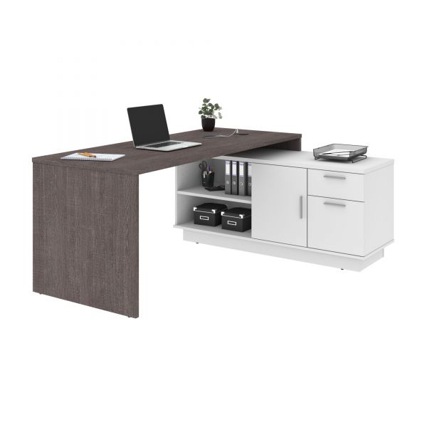 Bestar Equinox L-Shaped Desk - Bark Gray and White