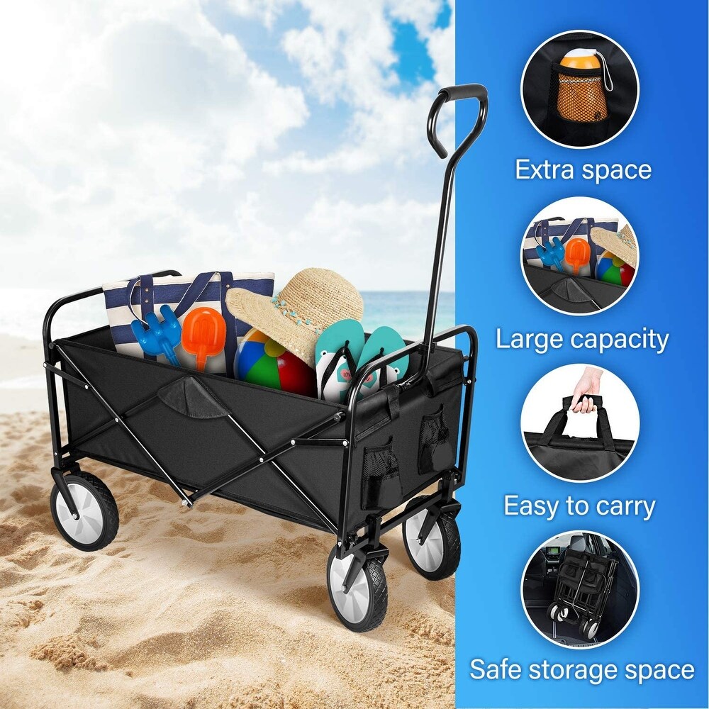 Heavy Duty Folding Portable Hand Cart with Removable Canopy  8 in. Wheels  Adjustable Handles and Double Fabric for Camping