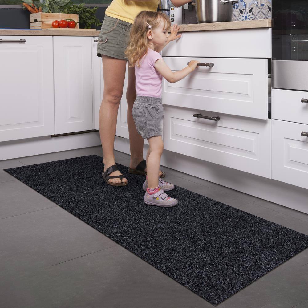 Sweet Home Stores 2 ft. W x 4 ft. L Black Ribbed Waterproof Non-Slip Rubber Back Solid Runner Rug Polypropylene Garage Flooring SH-SRT704-2X4