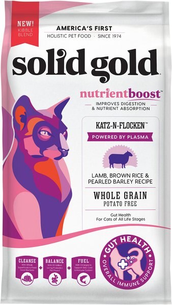 Solid Gold NutrientBoost Katz-N-Flocken Lamb， Brown Rice and Pearled Barley Recipe Dry Cat Food