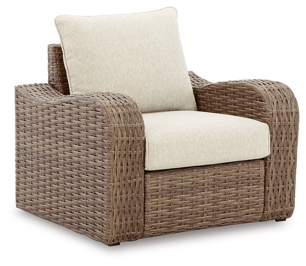 Malayah Outdoor Loveseat and 2 Lounge Chairs with Fire Pit Table