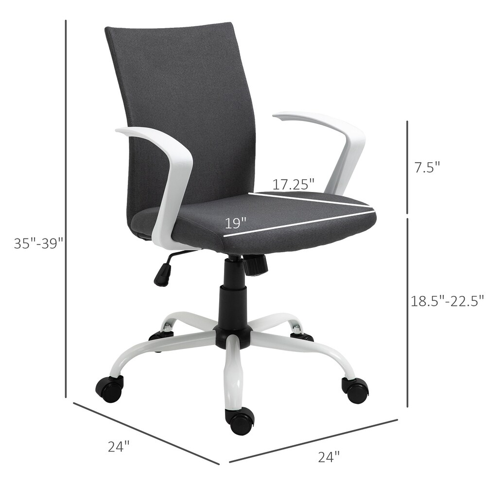 Vinsetto Office Chair Linen Swivel Computer Desk Chair Home Study Task Chair with Wheels  Arm