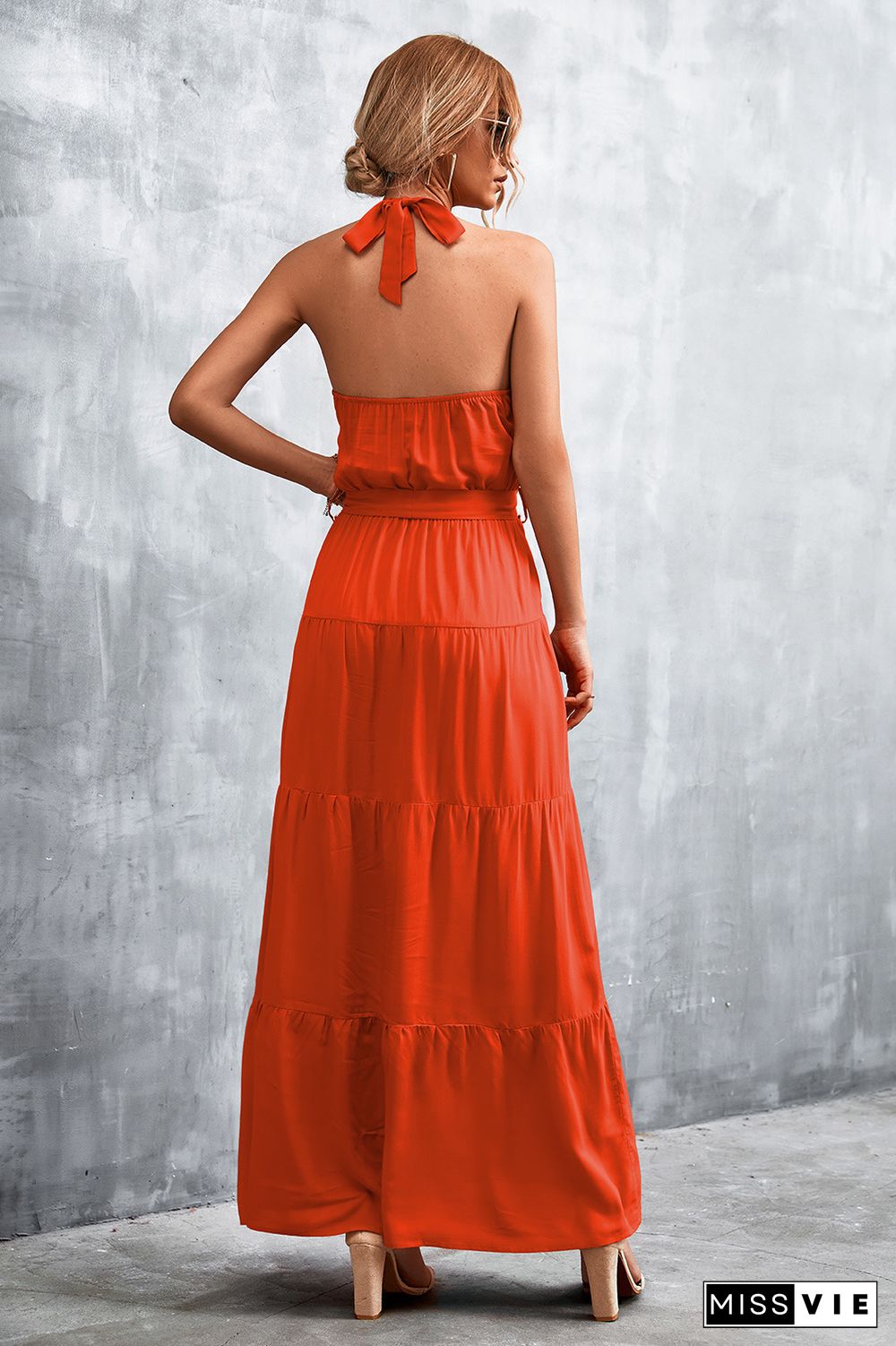 Tie Front Backless Halter Dress Wholesale