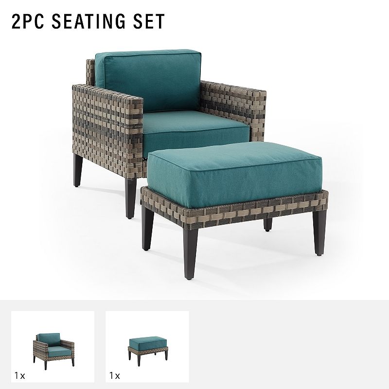 Crosley Prescott Wicker Patio Arm Chair and Ottoman 2-piece Set