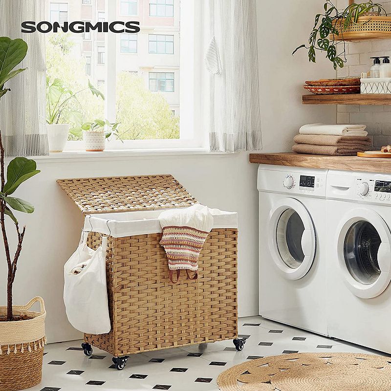 140l Handwoven Laundry Basket With Wheels