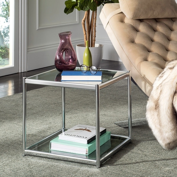 SAFAVIEH Lilias Glass Chrome End Table - 19.7