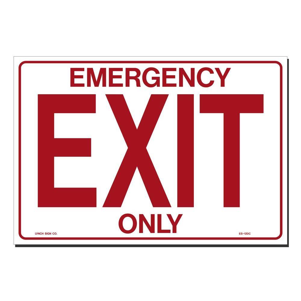 Lynch Sign 14 in. x 10 in. Decal Red on White Sticker Emergency Exit Only ES-12 DC