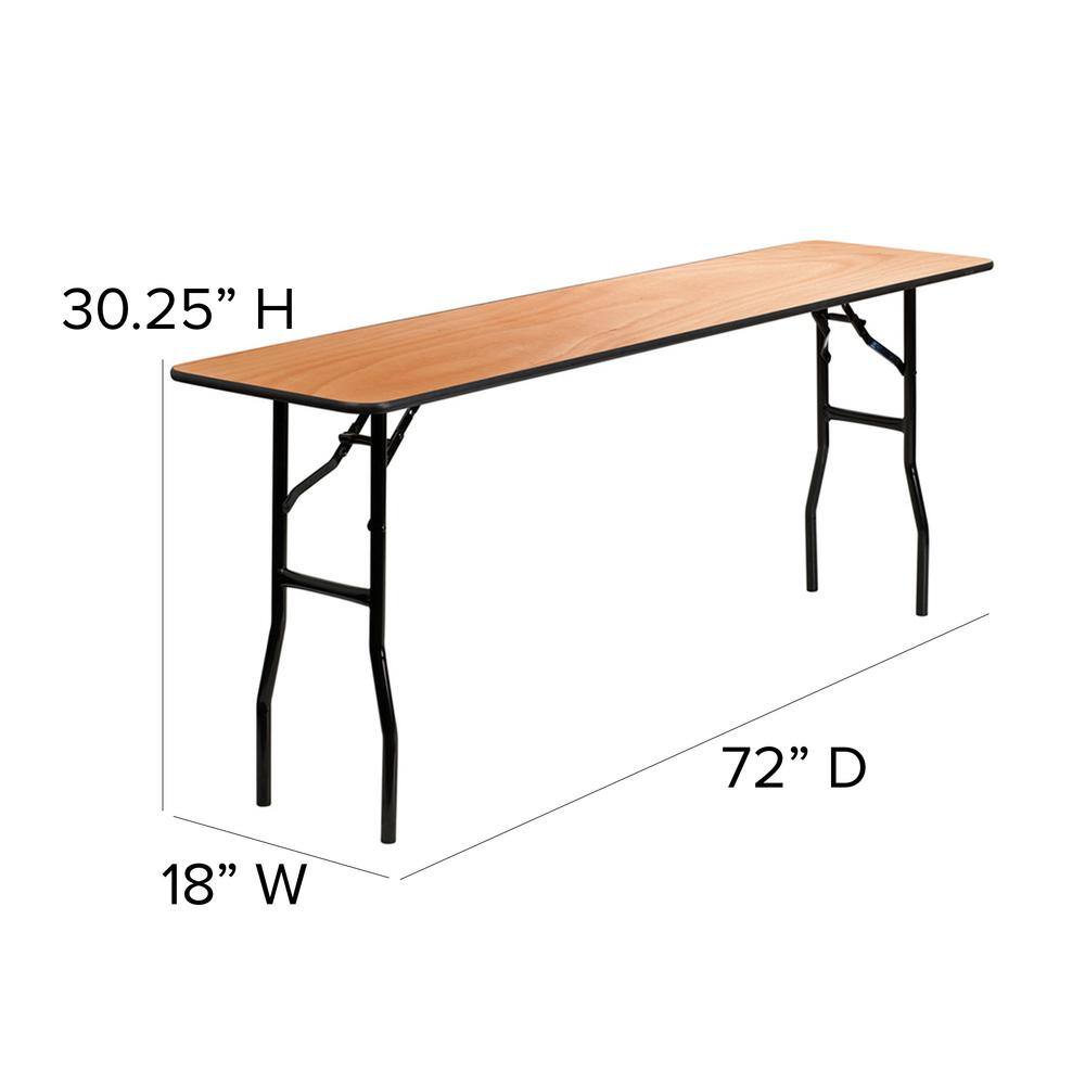 72 in. Natural Wood Tabletop Metal Frame Folding Table CGA-YT-8082-NA-HD