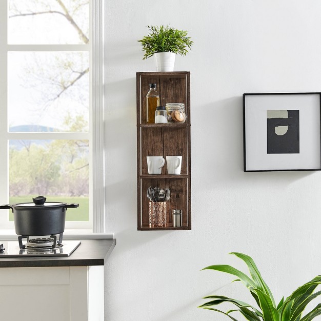 X 10 5 quot Recife Vertical 3 tier Modern Shadow Box Cube Wall Shelf Hickory Dark Brown Danya B