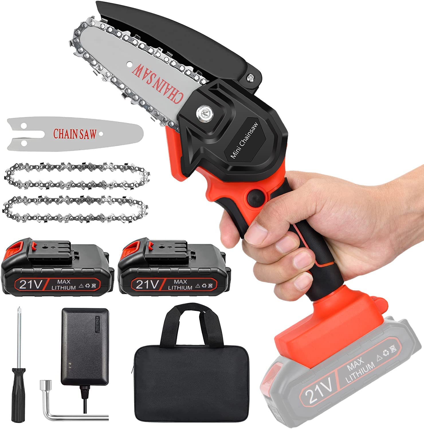 New Huing Mini Cordless Chainsaw Kit， Upgraded 4