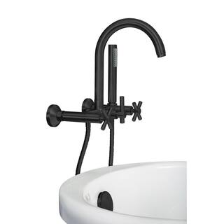 PELHAM  WHITE Modern 3-Handle Wall Mount Tub Faucet with Handshower and Hose Cross Handles in Matte Black PW82568-C-MB