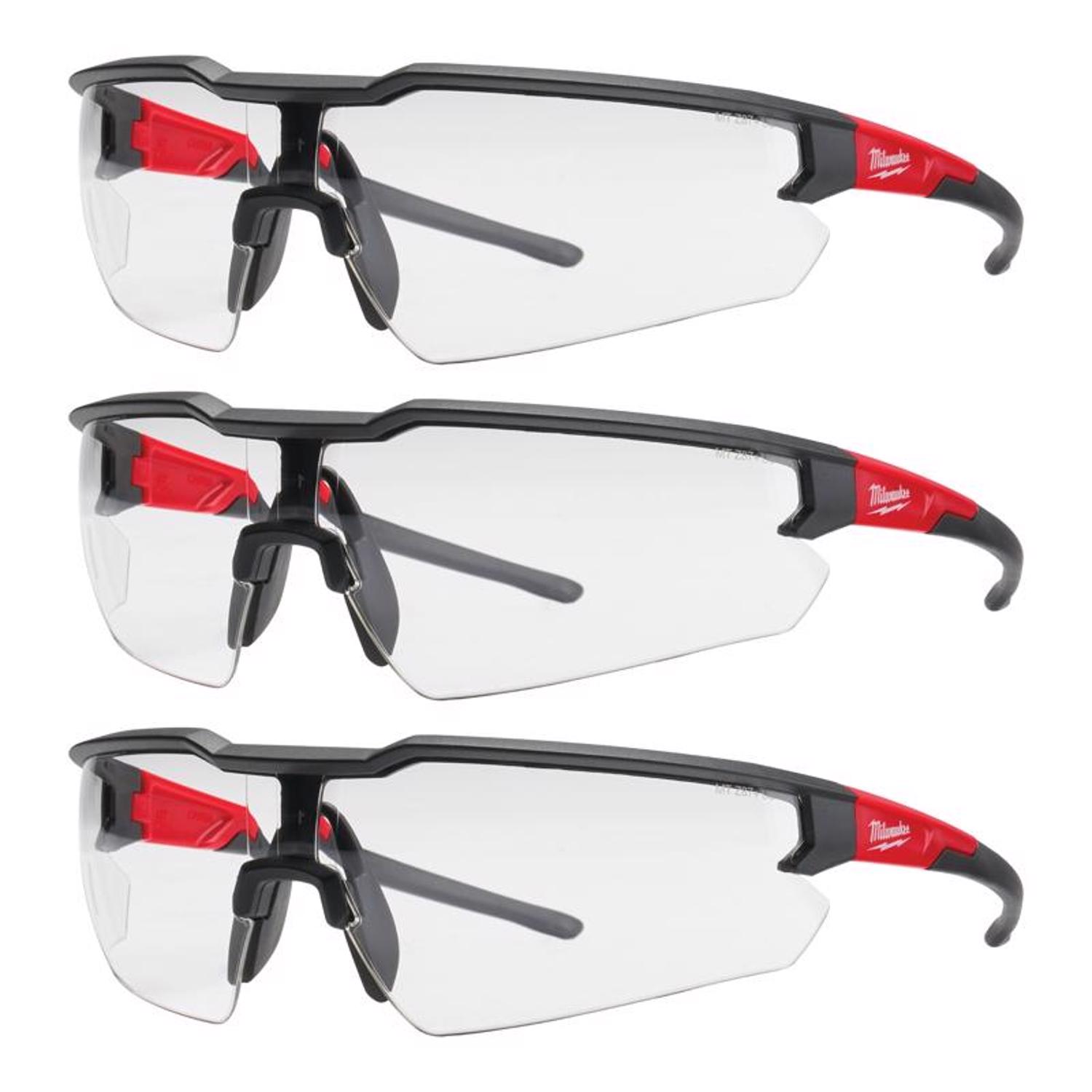 MW Safety Glasses Clear Lens Black/Red Frame 3 pk