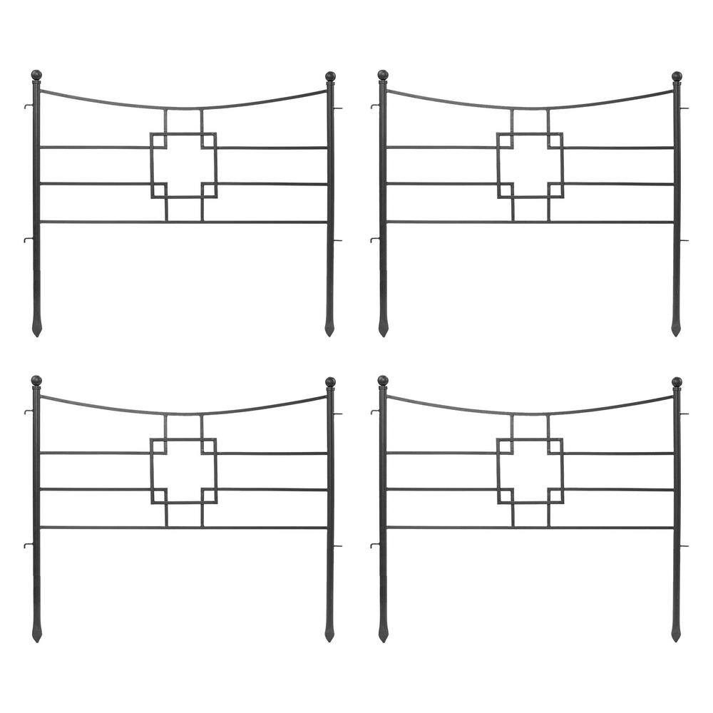 ACHLA DESIGNS 31.5 in. Tall Graphite Powder Coat Iron Square-on-Squares Garden Fence Section (4-Pack) DFS-25-4