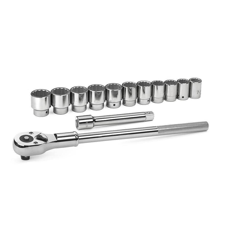 GEARWRENCH 34 in. Drive 12-Point SAE 24-Tooth Ratchet and Socket Mechanics Tool Set (13-Piece) 80879