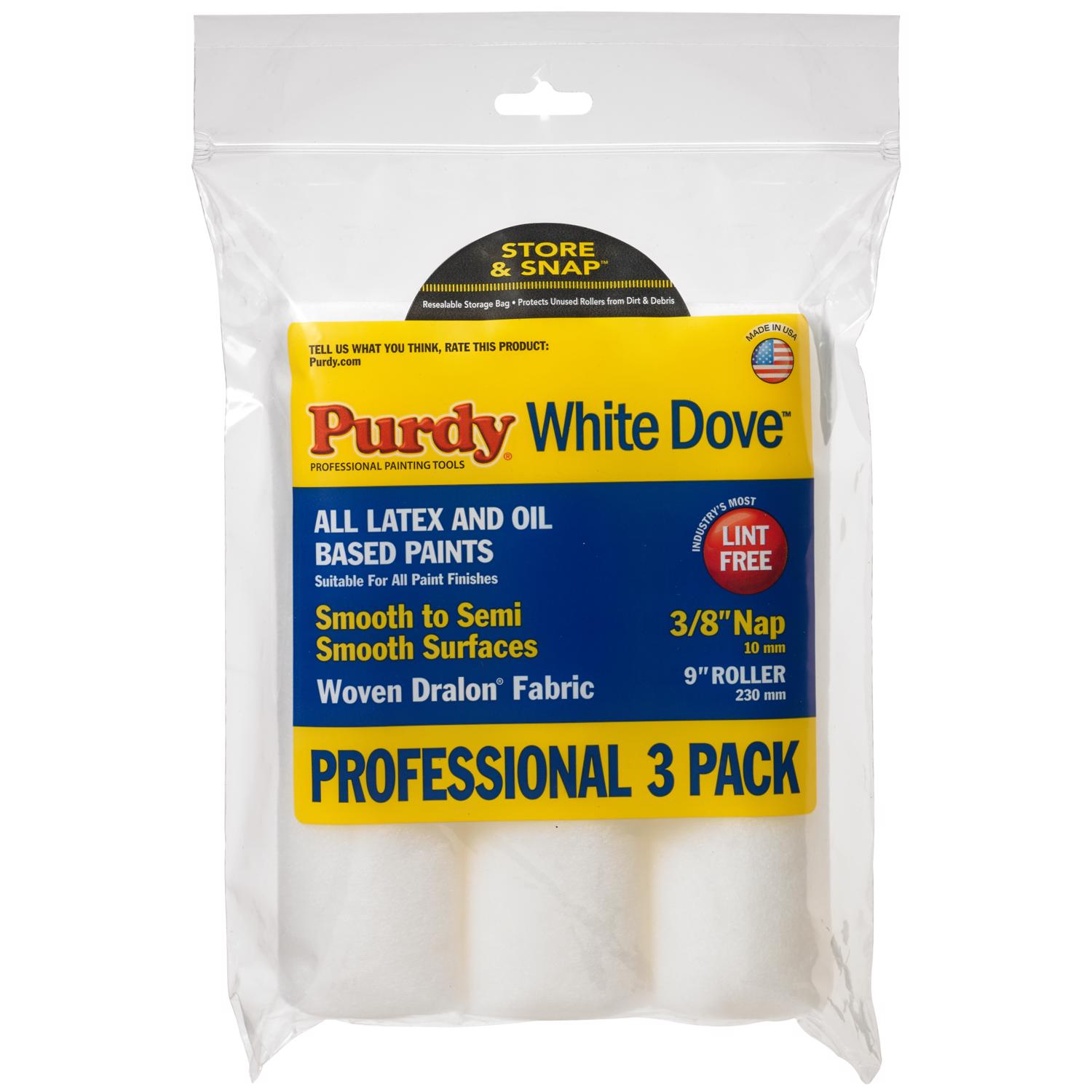 Purdy White Dove Woven Dralon Fabric 9 in. W X 3/8 in. Paint Roller Cover 3 pk