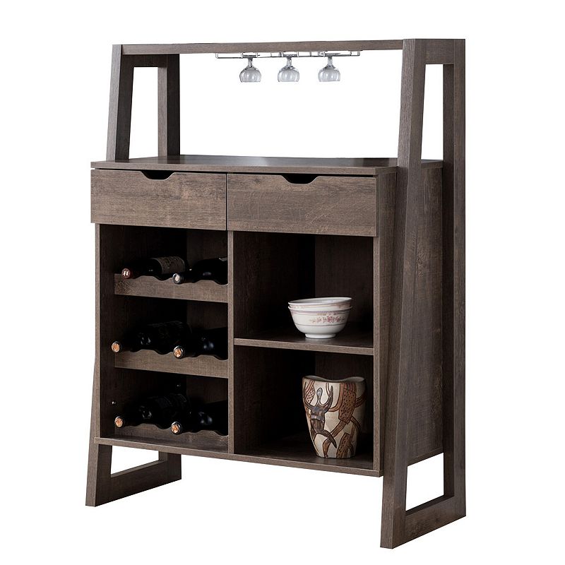 Stylish Wooden Wine Cabinet with Sled Legs and Spacious Storage， Brown