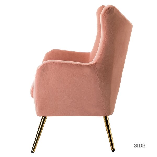 Eusebio Tufted Velvet Accent Chair with Wingback， Arms， and Metal Gold Legs for Living Room or Bedroom by HULALA HOME