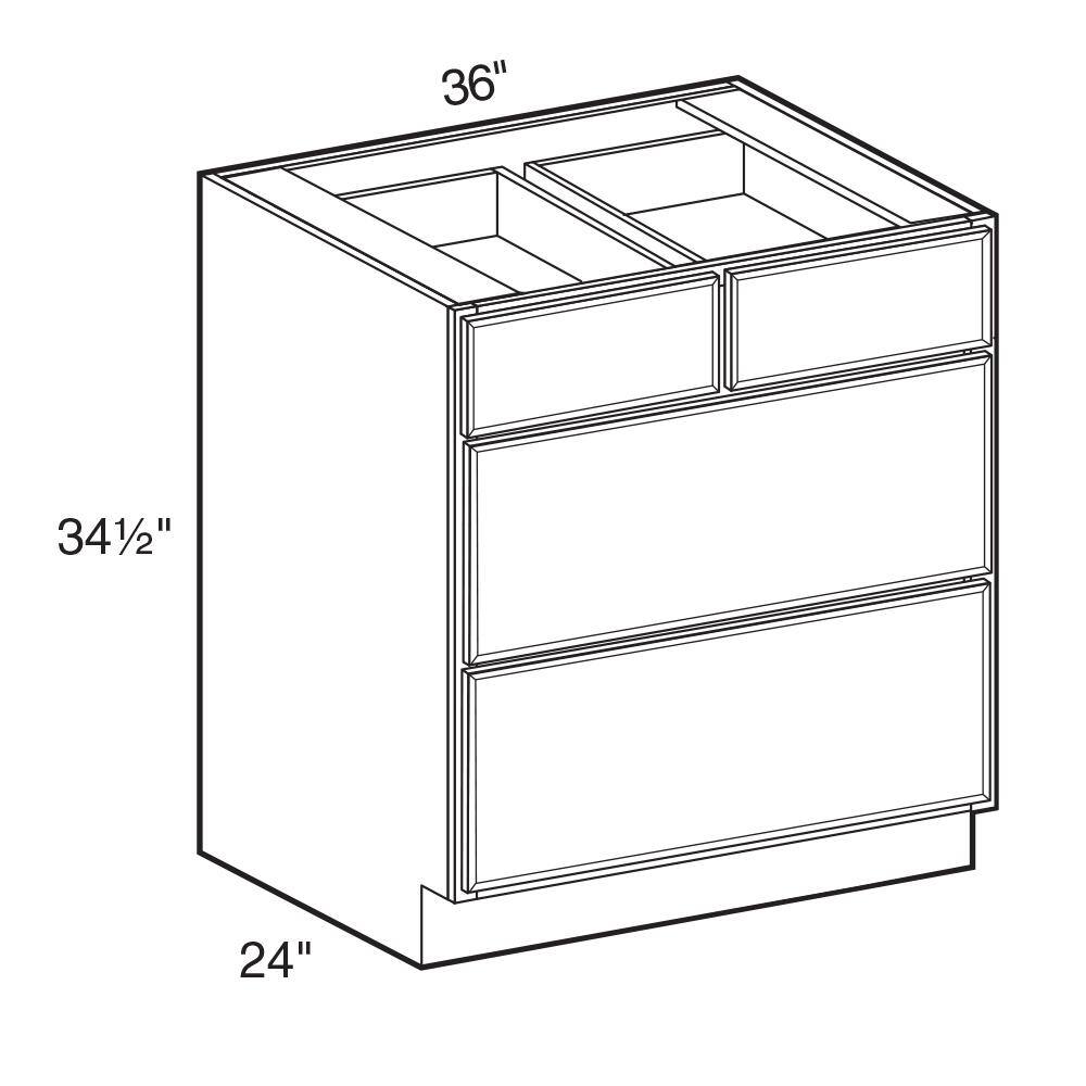 Home Decorators Collection Hargrove Assembled 36x34.5x24 in. Plywood Shaker 3 Drawer Base Kitchen Cabinet Soft Close Drawers in Stained Cinnamon BD36-HCN