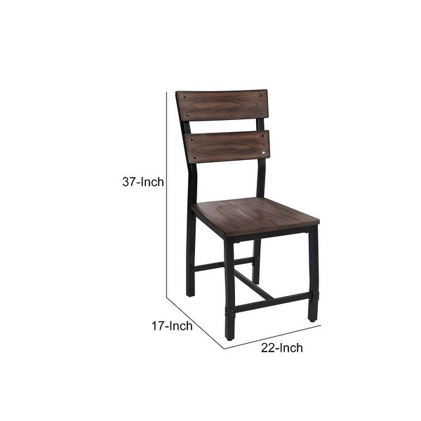 Wood and Metal Dining Side Chairs， Set of 2， Brown and Black - 37 H x 22 W x 17 L Inches