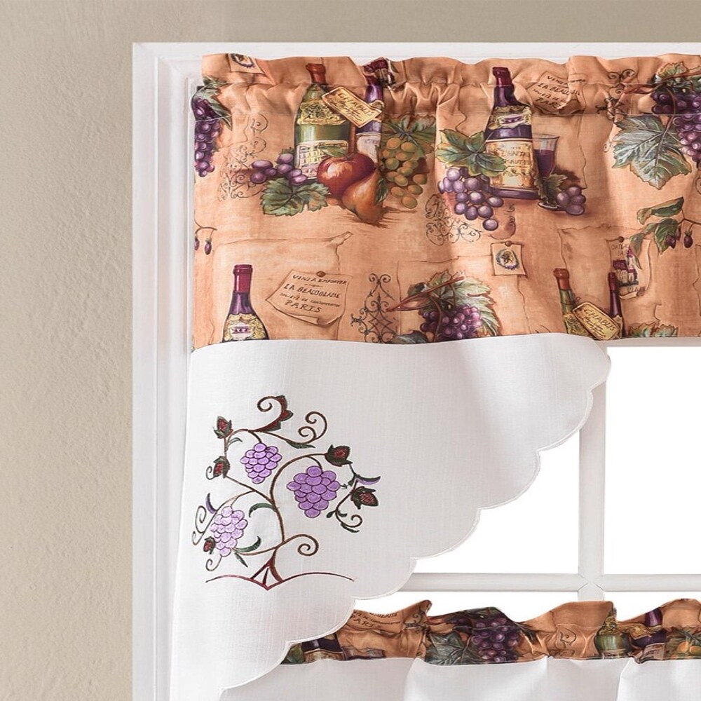 Urban Grape Printed   Embroidered Kitchen Curtain Set