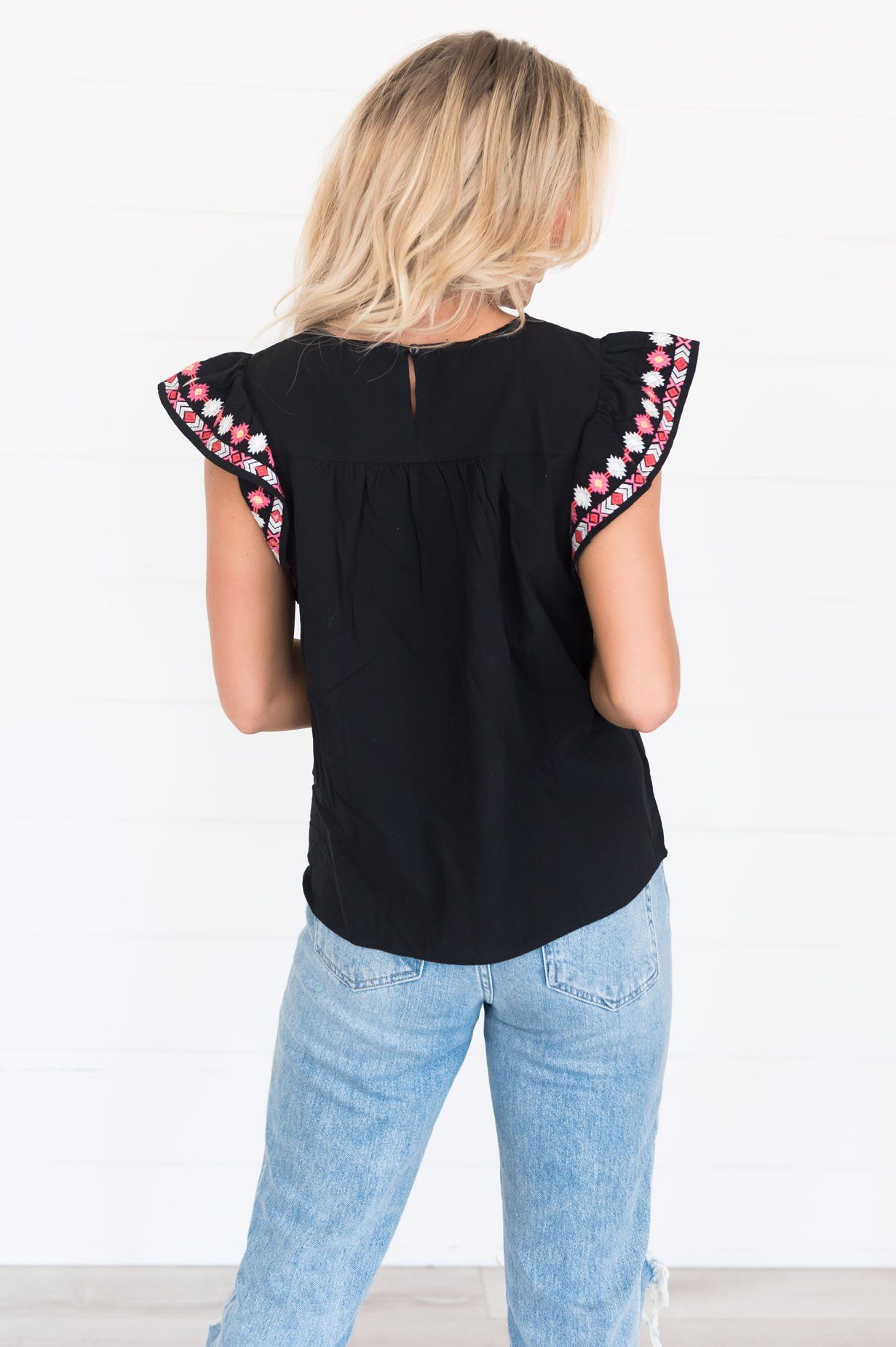 More Than Words Aztec Embroidered Blouse