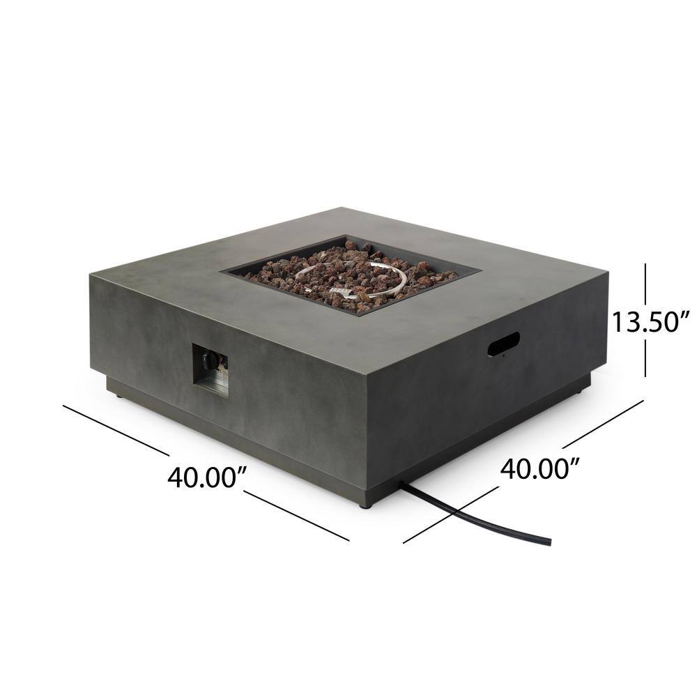 Noble House Wellington 15.25 in. x 19.75 in. Square Concrete Propane Fire Pit in Dark Grey with Tank Holder 70508