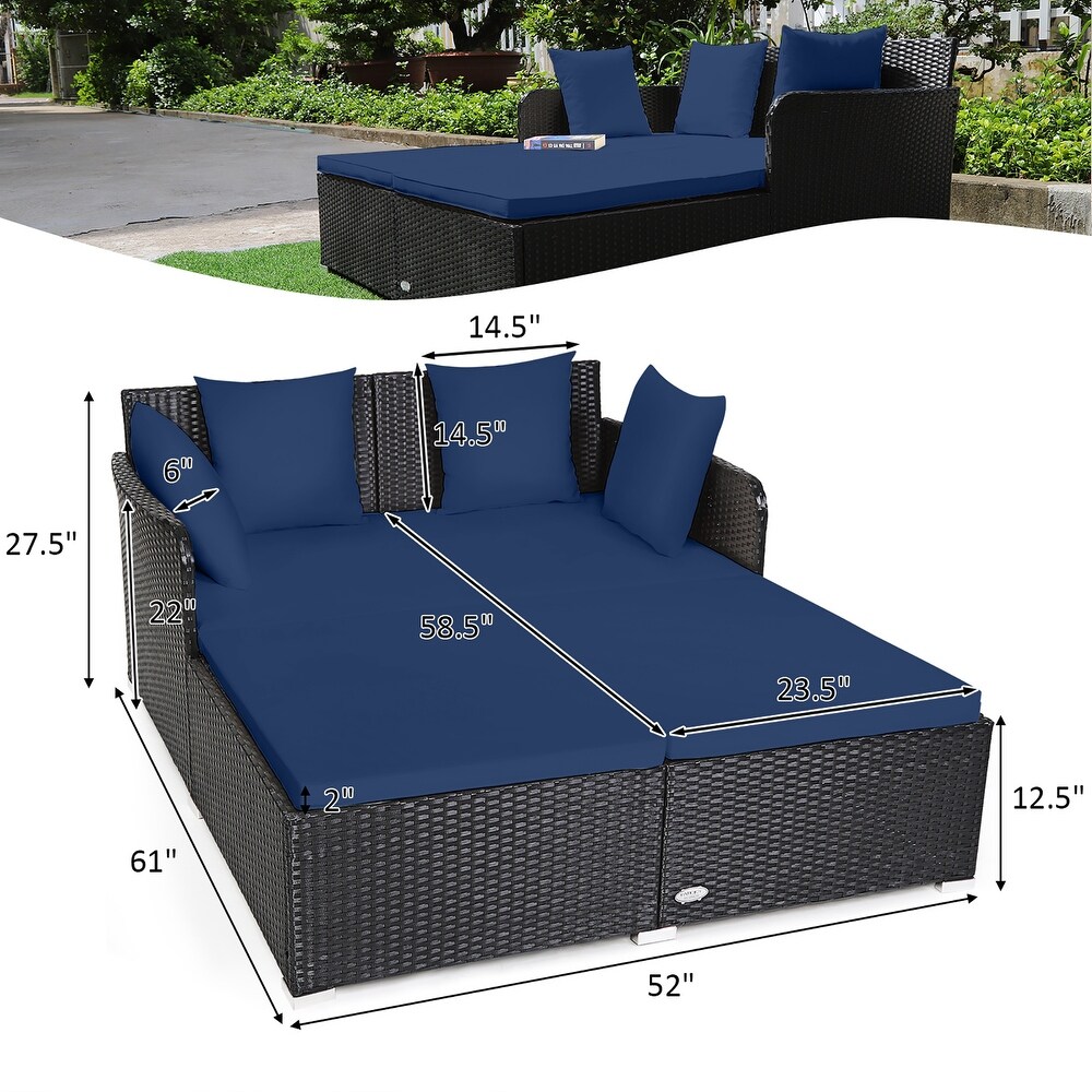 Costway Outdoor Patio Rattan Daybed Pillows Cushioned Sofa Furniture   See details