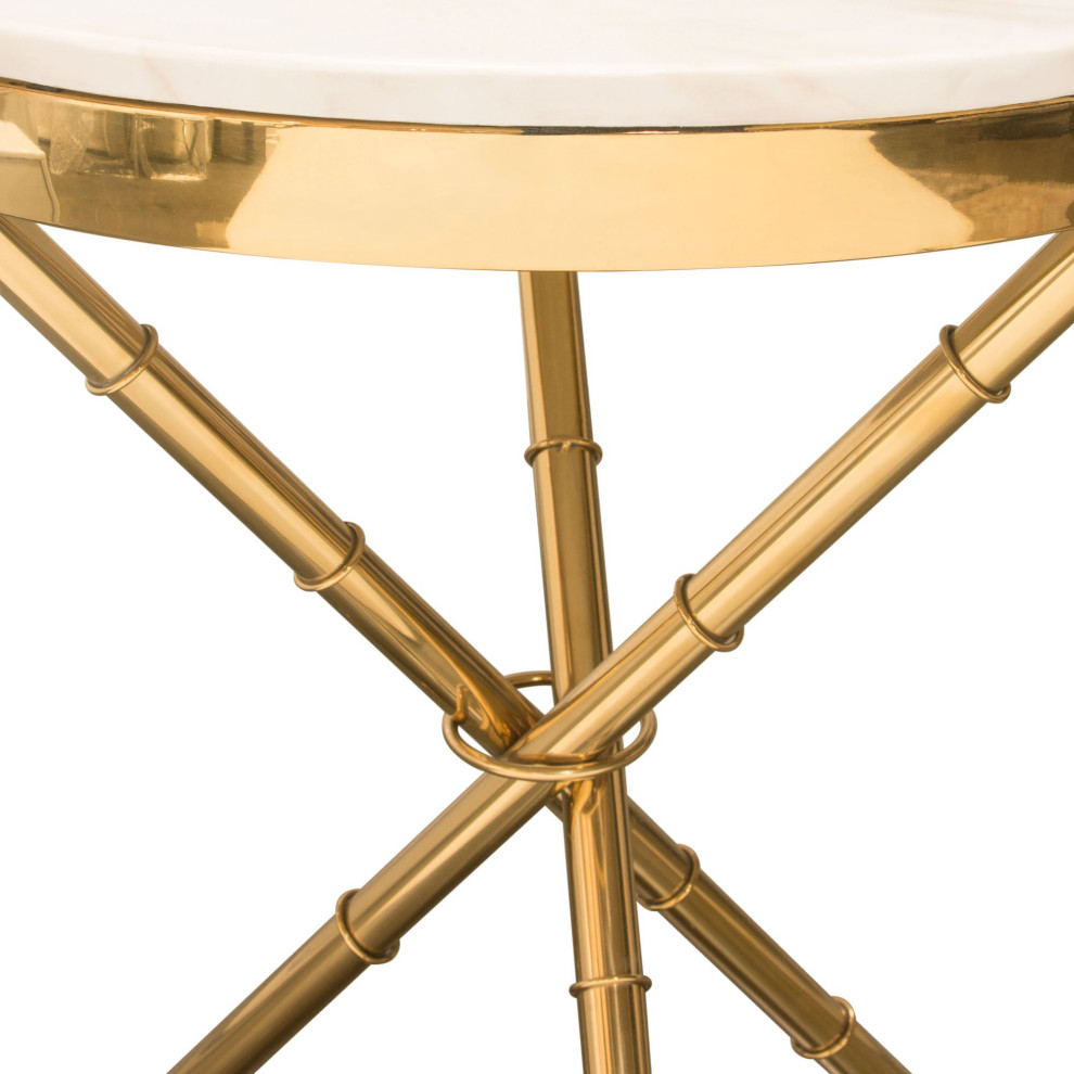 Reed Round Accent Table With Marble Top  Gold   Asian   Side Tables And End Tables   by clickhere2shop  Houzz