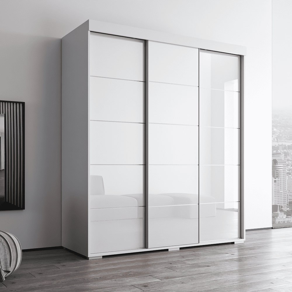 Aria 3 Door 71" Modern High Gloss Wardrobe Armoire, White